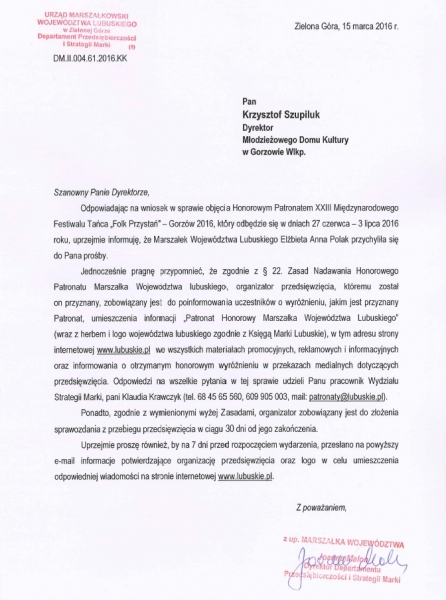 Patronat Honorowy Marszałka Województwa Lubuskiego